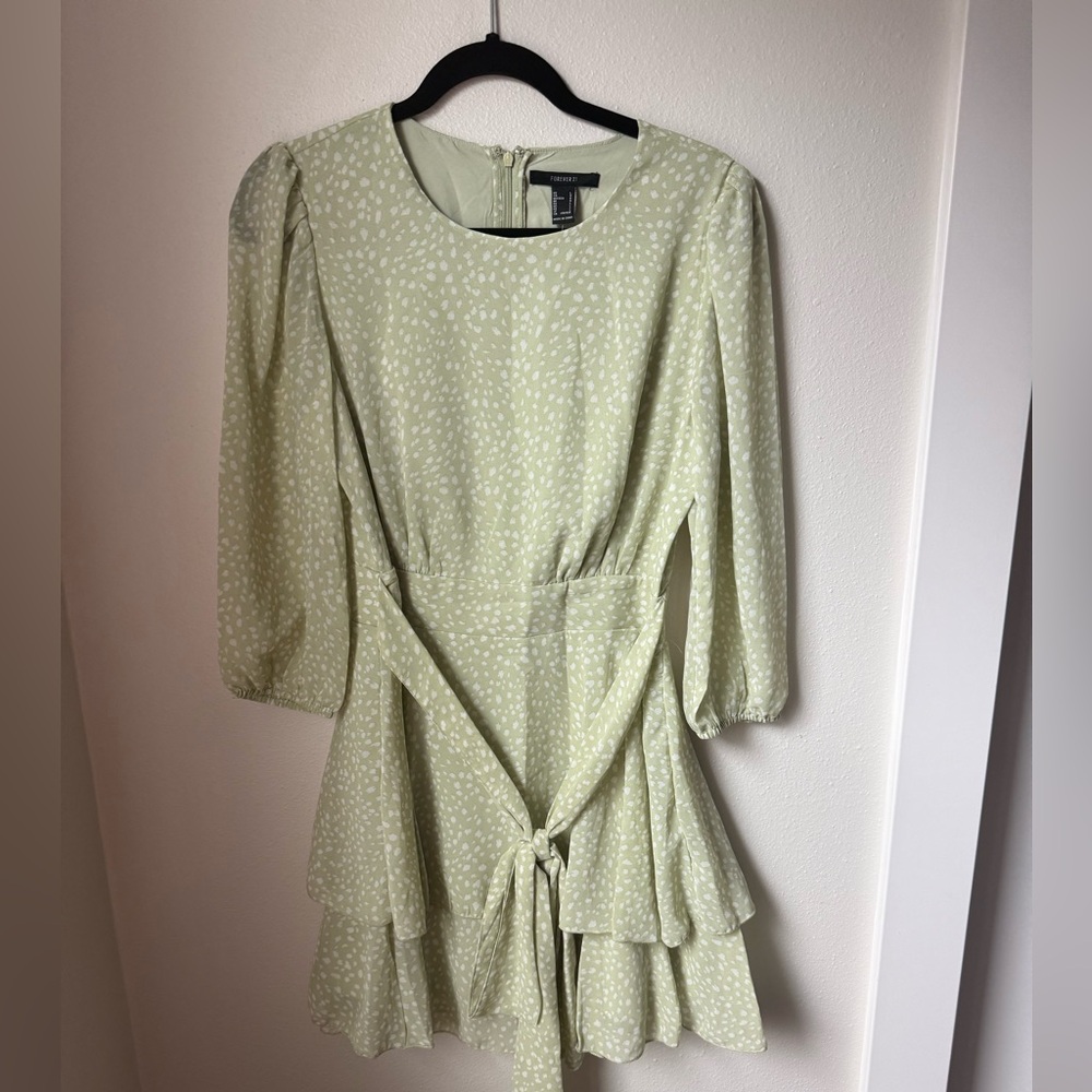Forever 21 Pale Green Ruffle Tie-Waist Mini Dress